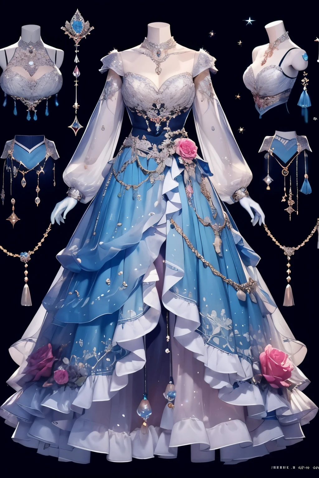 Aquarius concept costume 、Jellyfish、Rose, comes with lots of jewels and pearls,and place the costume on top of the mannequin