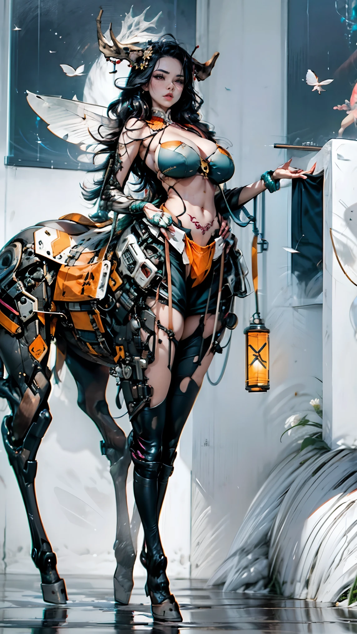 ((La mejor calidad)), ((obra maestra)), (detallado: 1.4), (((derriere))), ((perfecto)), A muscular 35-year-old cyberpunk woman almost naked Simon Bisley style for the cover of Heavy Metal magazine, con casco de moto futurista puesto en la cabeza, muslos desnudos, tanga diminuta, liguero, (((Super short orange hair))), Cara limpia, Minimum clothing, Light blue carbon fiber cyberpunk clothing with small dark blue and white details,  (((Ropa azul))), (((atajo))), (((mujer madura))), (((cuerpo completo)), (((tiny red thong ))), Mechasuit