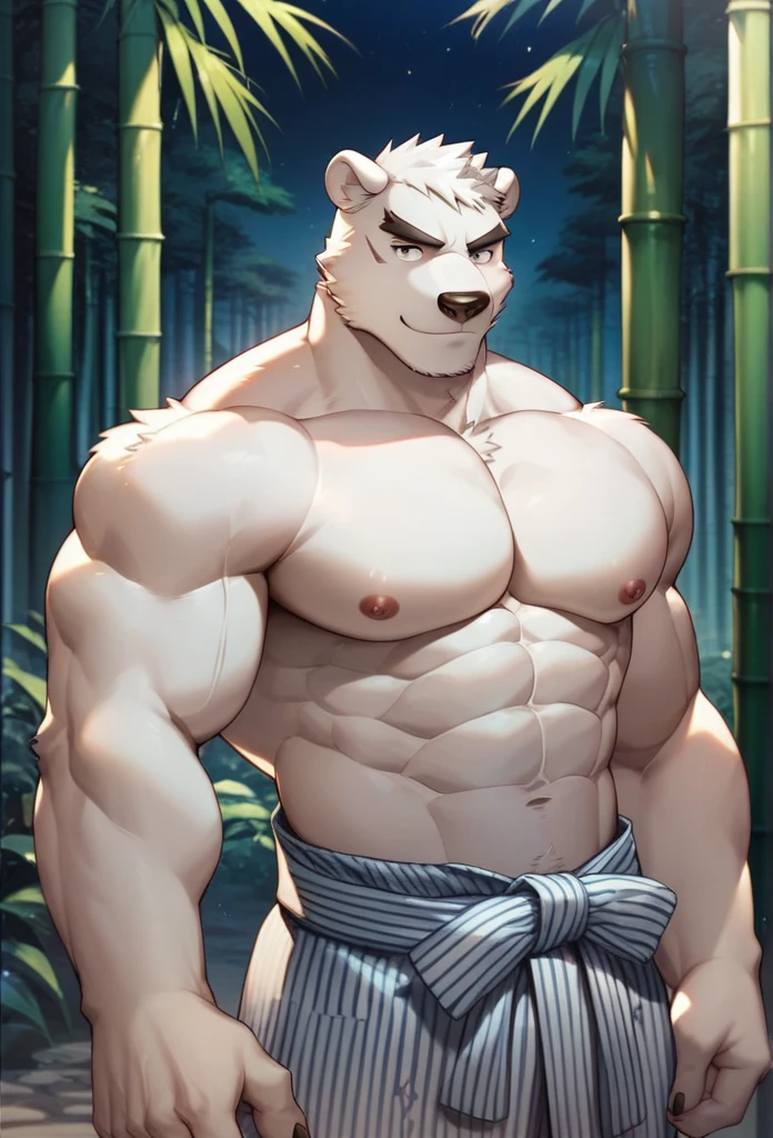 (By Empty Ghost, From thebigslick, By Dark Gem, Will chase), Keyuan Building (Onmyoji Daisenji Temple), High quality photos, Perfect anatomical structure, Anthropomorphic white bear, male, 20 years old,  (bear print), Thick eyebrows, short hair, Strong body, Pectoralis major, Tight white vest, White shorts, Small bump, Pink milk clusters, 浸泡在Natural hot springs中, Partially submerged, Open your thighs, One arm raised, Shy expression, A faint smile, blush, Golden pupils, Look up at the audience, Clear facial features, Strong, solitary, top view, Full body portrait, night, Foggy atmosphere, Sweating in the legs, In the valley, Natural hot springs, White pebbles can be seen everywhere, wild plants,  (By Empty Ghost, From bear20, masterpiece, high quality, high resolution, 8k)