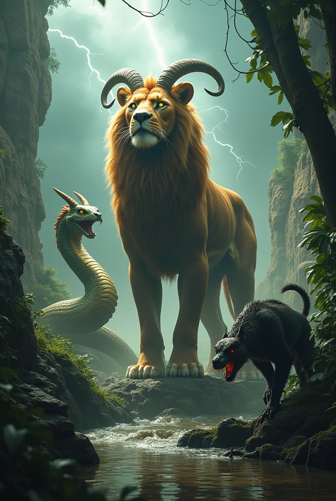 A wild daynasor and lion together 