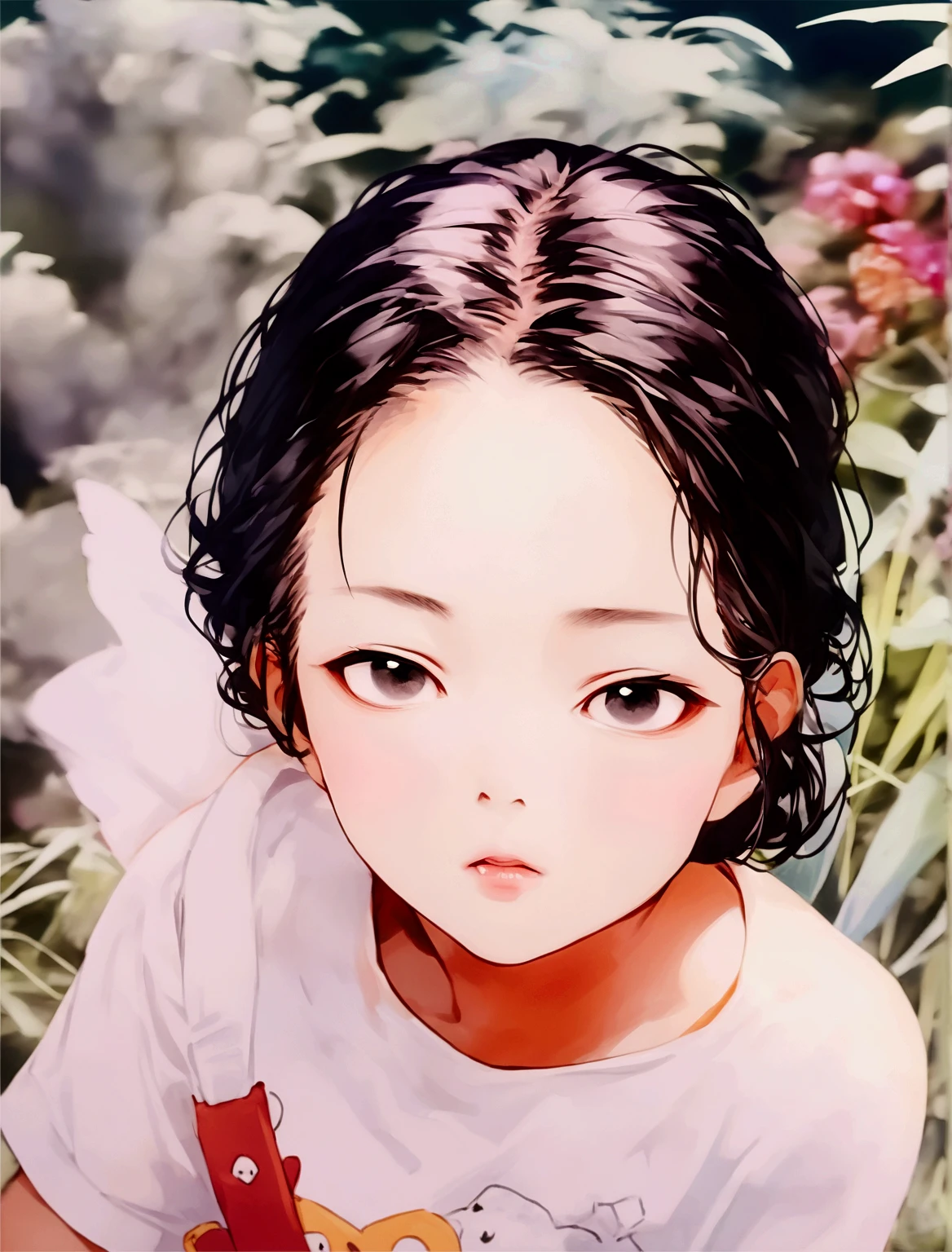 blonde、short hair、girl1、close up of face、Close ~ eyes、kissing mouth、date outfit