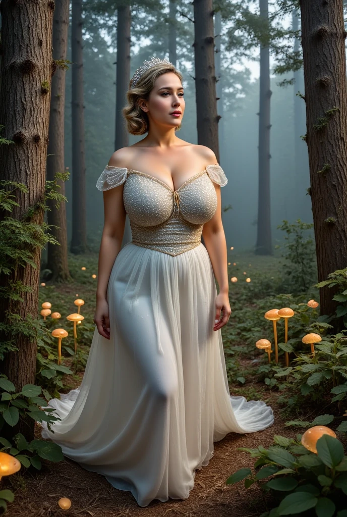 Naked pale skin Bryce Dallas Howard standing on a pedestal, long braided blonde hair, curvy thick body, like a statue, , hairy