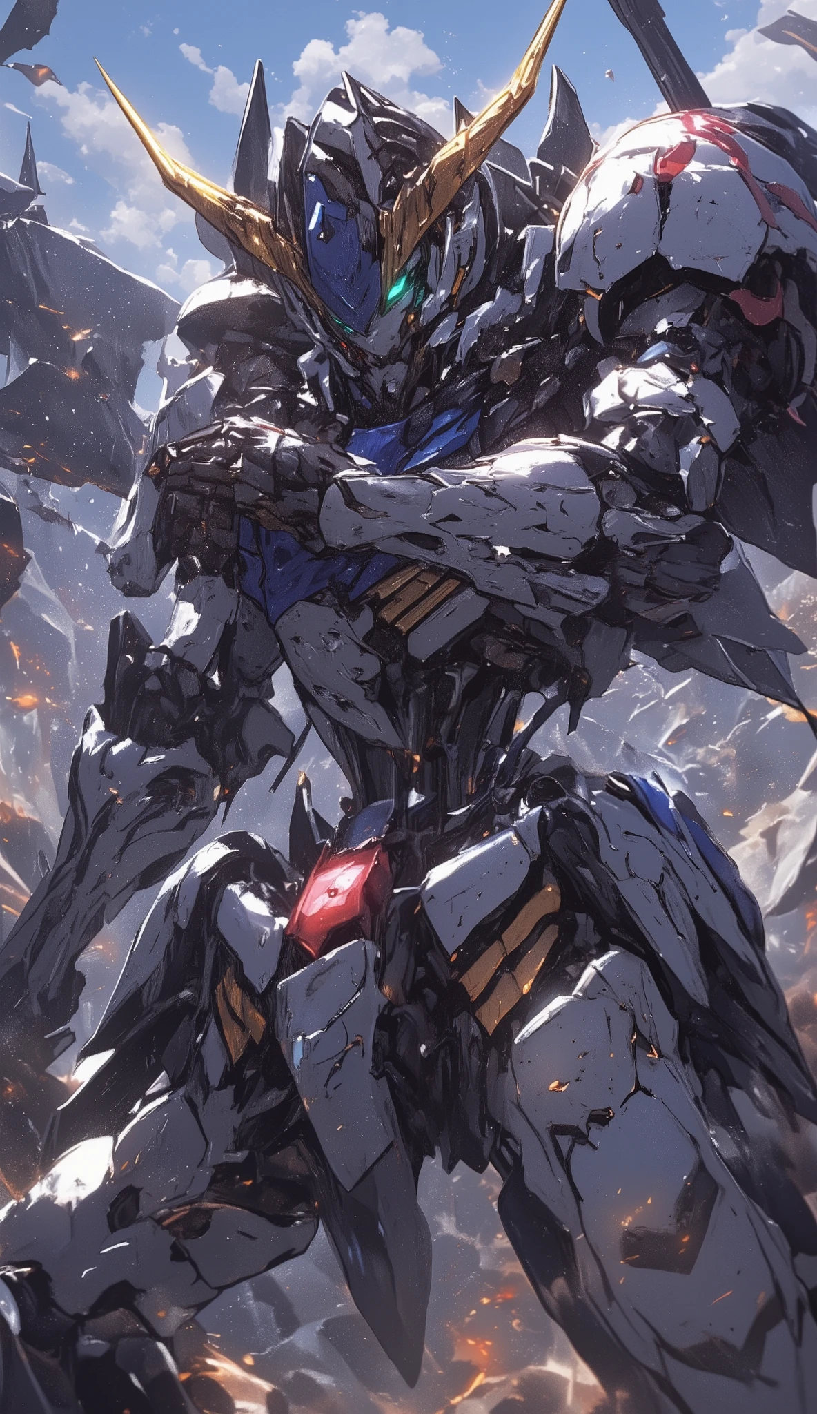 Gundam Barbatos、B4RBAT0S 、 HD , Detailed Images , bright lighting , holding a sword 、