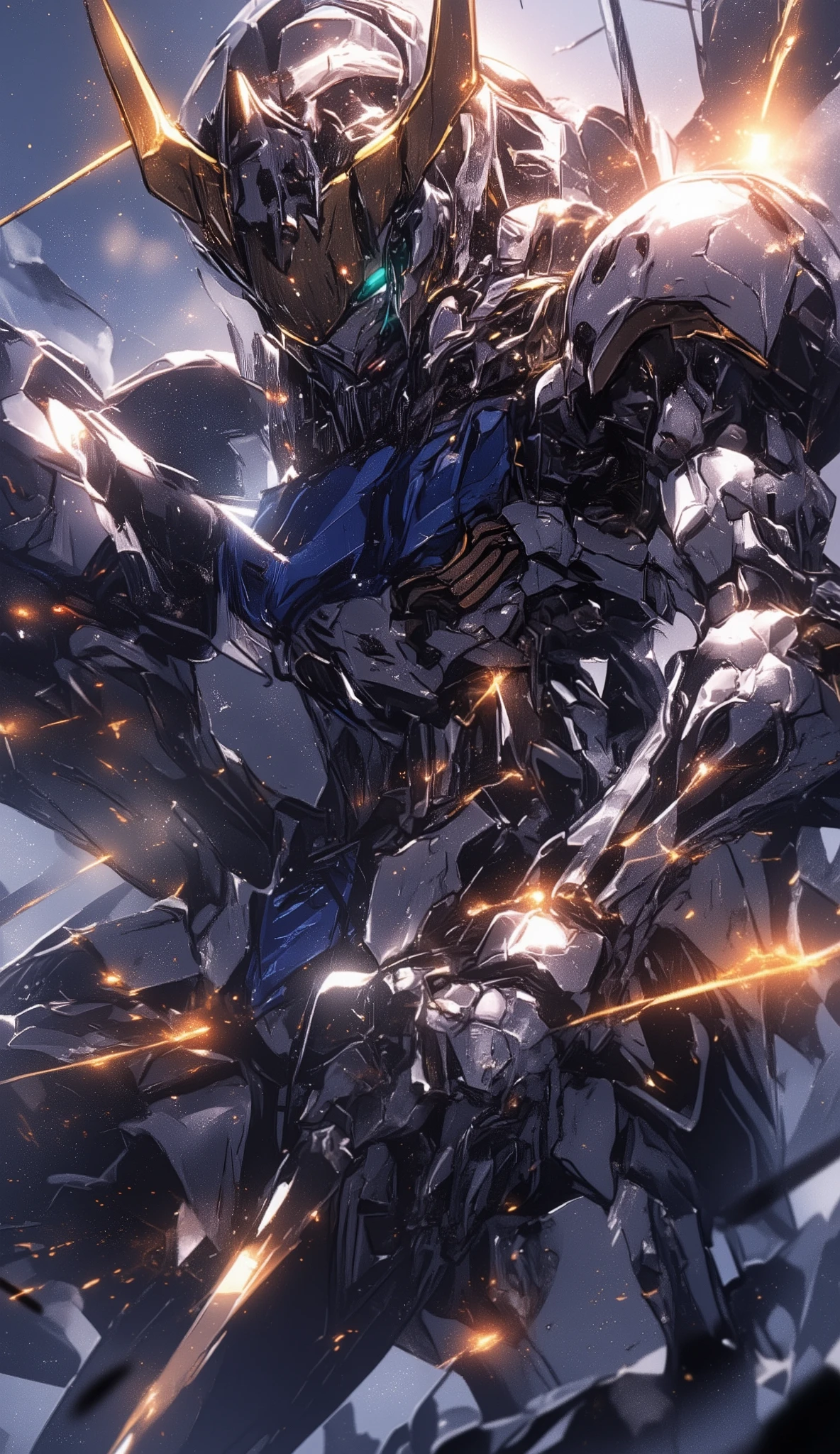 Gundam Barbatos、B4RBAT0S 、 HD , Detailed Images , bright lighting , holding a sword 、