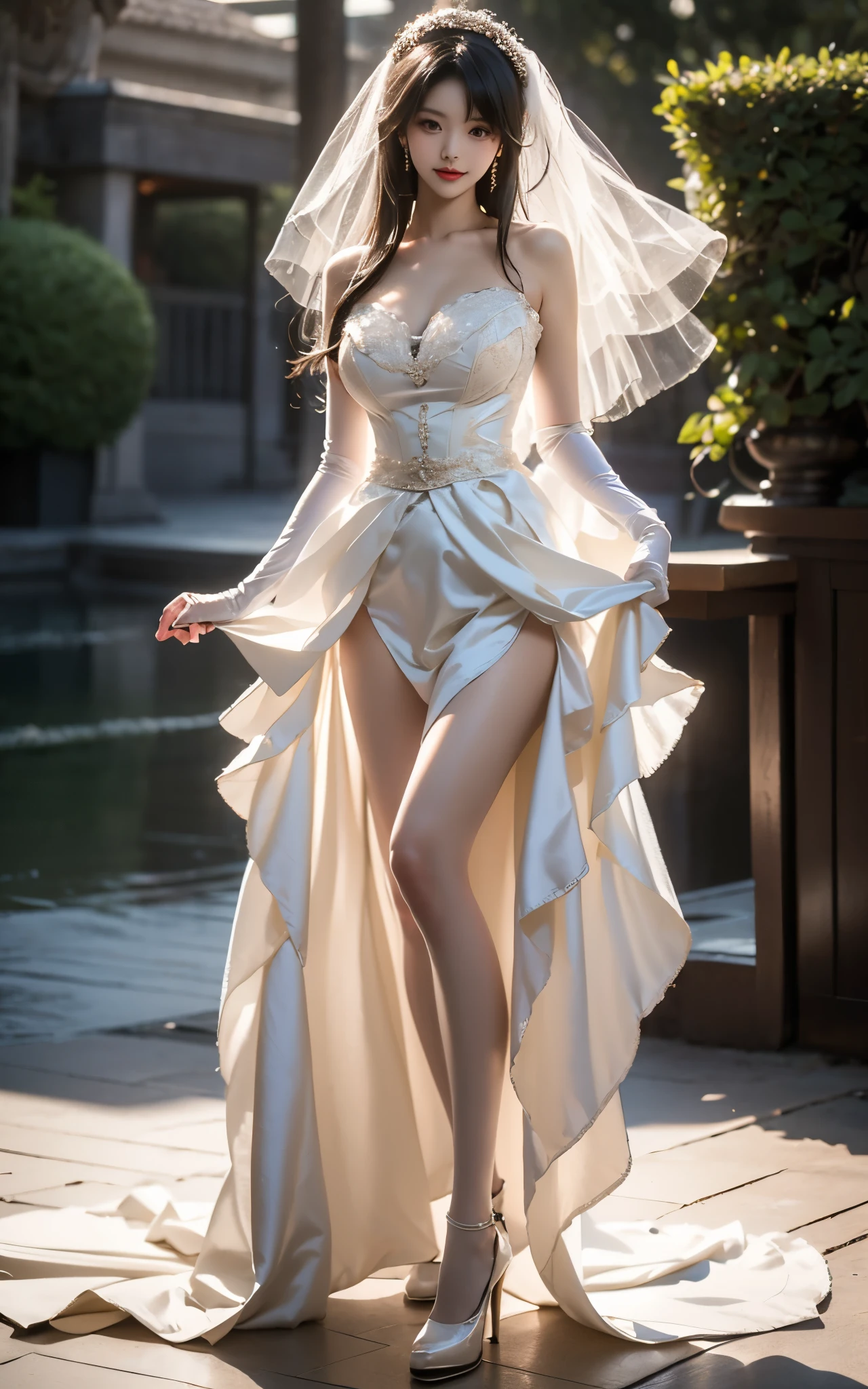 ((RAW images)),(Tabletop),(Highest quality, Realistic, In detail, High resolution, 8k wallpaper),(Super Detail),((Very delicate and beautiful)),Focus on the characters,Dynamic Angle,Look at the viewer with a fierce and lewd gaze,((alone)),Are standing,((Extremely obscene whole body)),((A princess wearing a gorgeous ball gown wedding dress with a voluminous skirt)),((Beautiful bride with a very naughty smile)),A detailed, beaming smile and eyes,Jewel-like eyes,((Very long and voluminous hair)),Gorgeous embroidery and lace,((Gorgeous corsage)),See through,(Gorgeous Jewelry Ornaments),Luxury hair accessories,Gorgeous jeweled tiara,Gorgeous frills,((Extremely obscene face and huge breasts)),indoor,Extremely obscene church wedding,((Extremely obscene whole body)),Hoop skirt,crinoline,very long wedding veil,(((A mix of bejeweled wedding dresses and lavishly embroidered Rococo ball gowns))), (((Extremely obscene and huge breasts bigger than her face.:1.99))), ((Beautiful golden ratio obscene face)), ((A very tiny and extremely obscene wedding dress that attracts attention from those around her.:1.95))Beautiful bride wearing,((((Extremely accurate anatomy)))), 