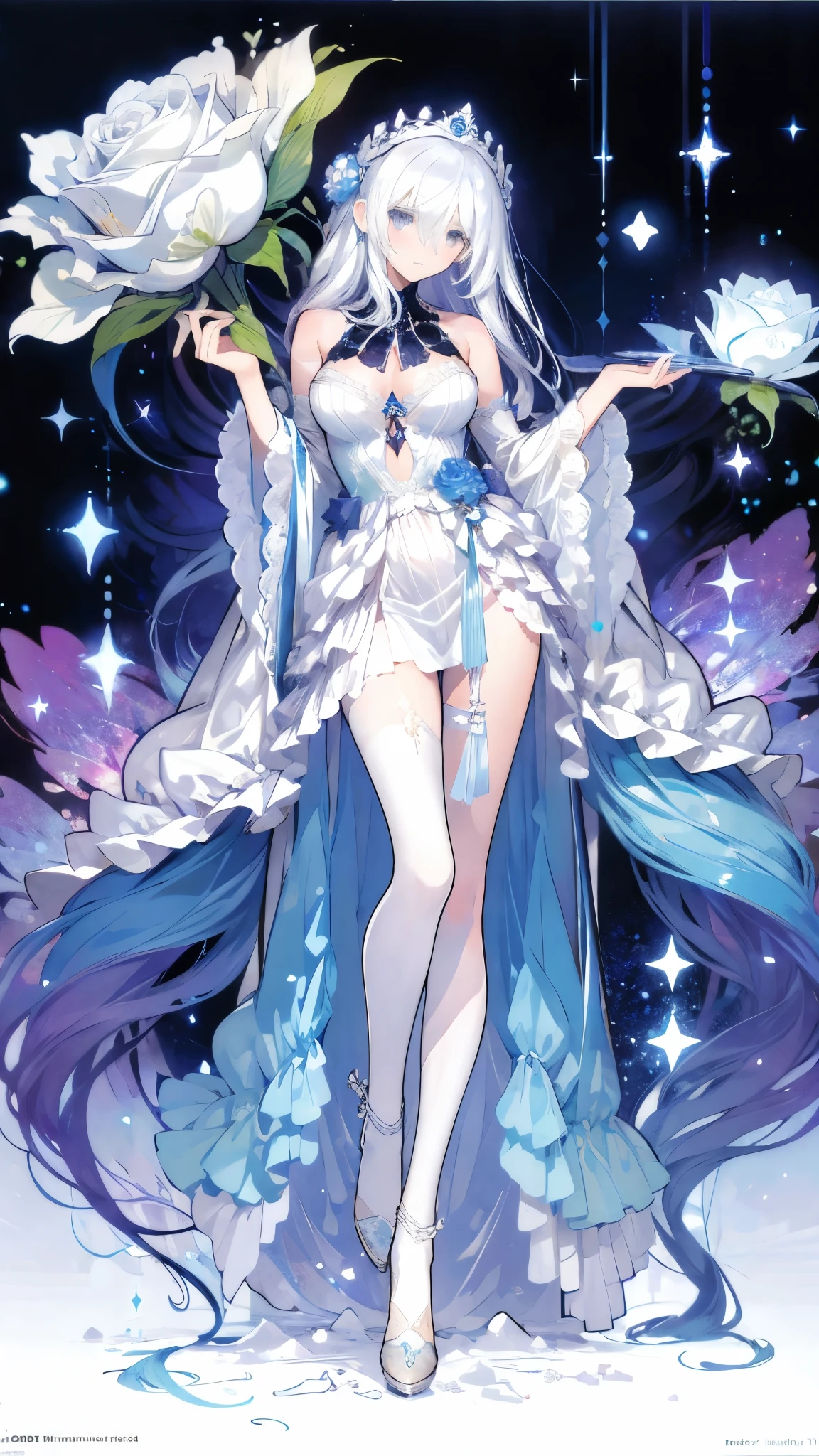 (masterpiece:1.37), best quality, (extremely detailed:1.37), (1girl:1.5), woman, (mature:1.5), (adult:1.5), jingliu, white hair, long hair, ponytail, hair ribbon, red eyes, earrings, jewelry, very long dress, very tight dress, (extremely detailed eyes:1.37), (wetting self:2.0), desperation, standing, embarrassed, humiliation, blushing, angry, cherry blossoms, garden, (golden hour:1.5), full body