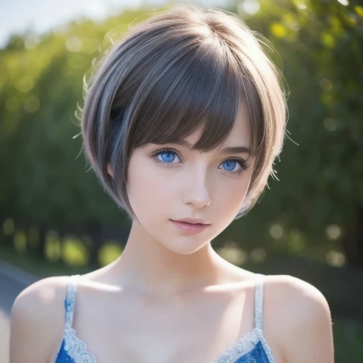  best quality ,  1 girl, (Dakota Sky:1.0), blue eyes,  pixie cut , ( small breasts), , Hiro