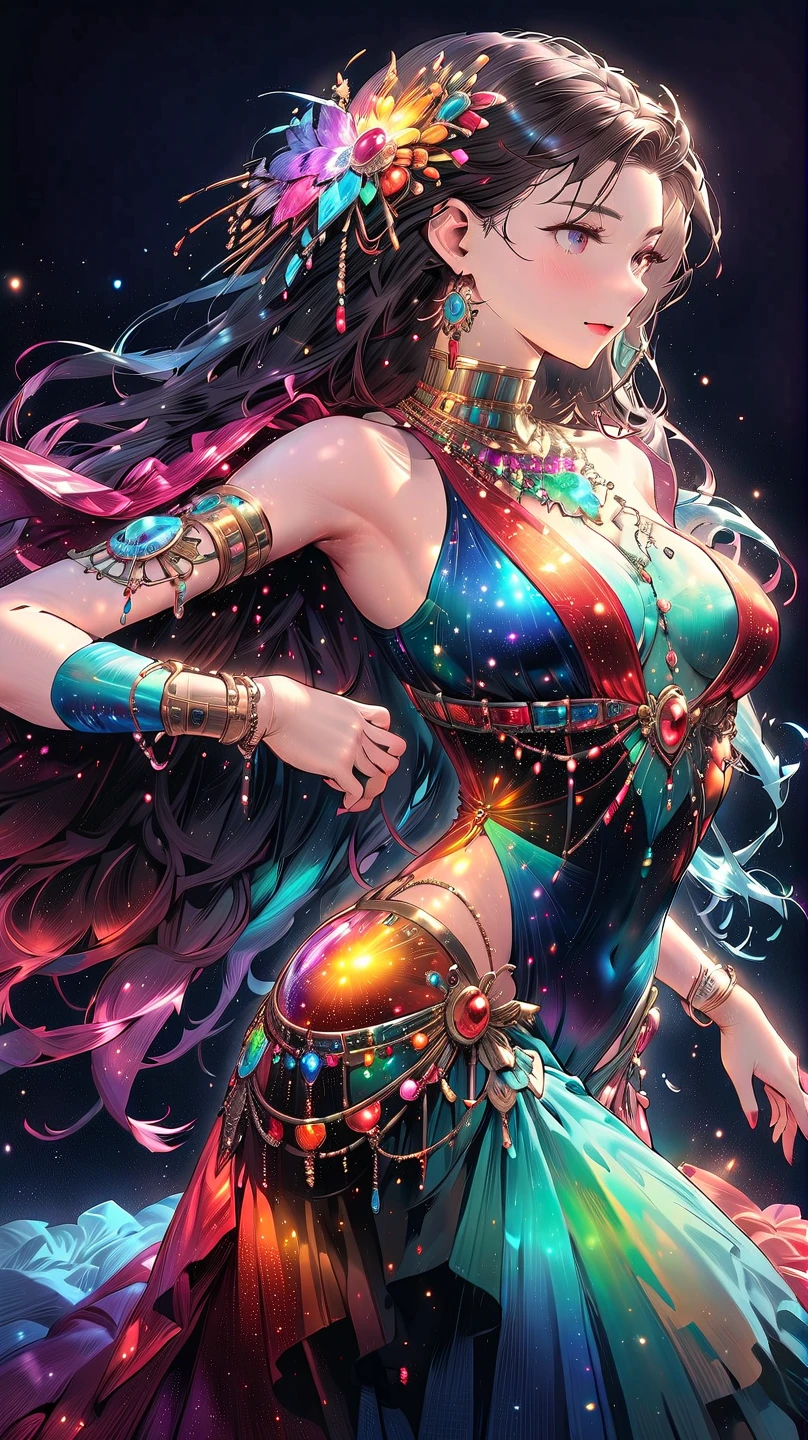 celestial dancer with attire adorned with dreamcatcher patterns. She carries a dreamcatcher hoop and uses her dances to guide dreamers to celestial realms in their slumber