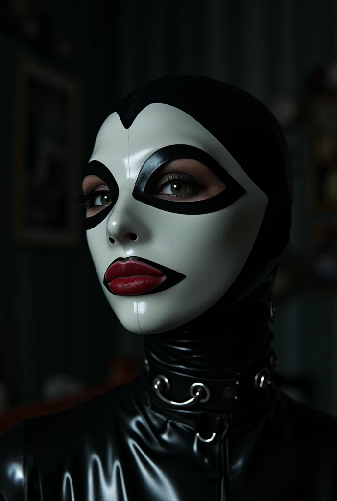 Tiro de medio cuerpo, hyperrealism photography, Beautiful model with avant-garde gelatin xenomorphic nun mask, cubierto de sangre, Renderizado de octanaje