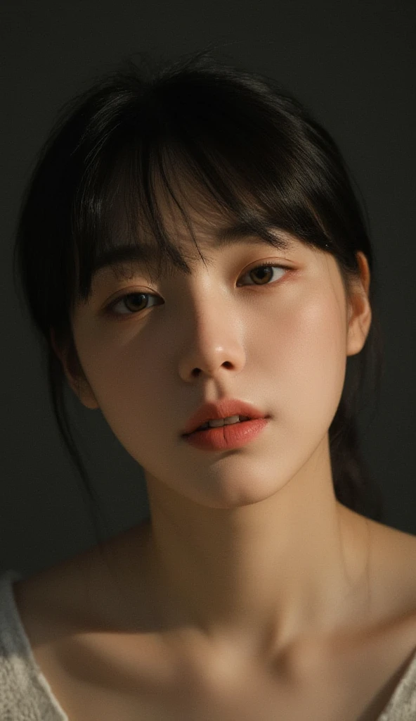 8k, Ultra-high resolution, Highest quality, masterpiece, 三分割法によるphotograph,Surreal, photograph, 1 Girl, (16 years old:1.3), pretty girl, Cute Face, Beautiful eyes in every detail, 細かくdetailedに,masterpiece,One Girl:1.2, Japan Female Announcer,extream close up,sad,streaming tears,Long black hair,Short Hair,Messy hair,(black suit:1.3),mourning clothes,(印象派の美しい少女のPortraiture), (Gray background:1.3),(Impressionist light and colour),Realistic Skin, Perfect and beautiful face ,完璧でCute Face, Skin with attention to detail, Perfect limbs、Narrow waist,Looking at the audience、beauty,Long neck,clavicle,(((Ideal body type))),A cup small breasts :2,Portraiture:2,Perfect Anatomy,鮮明なdetailed,detailed,Surreal,Light and shadow,spotlight