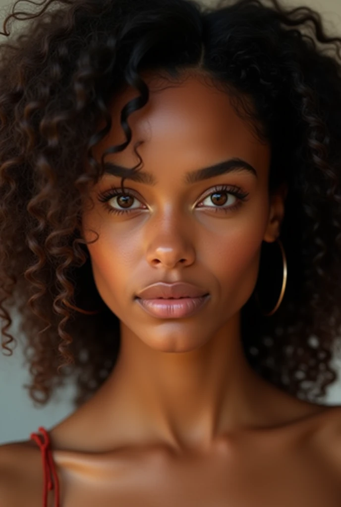 light curly hair , femme metisse afro jamaiquaine, green eyes ,27ans