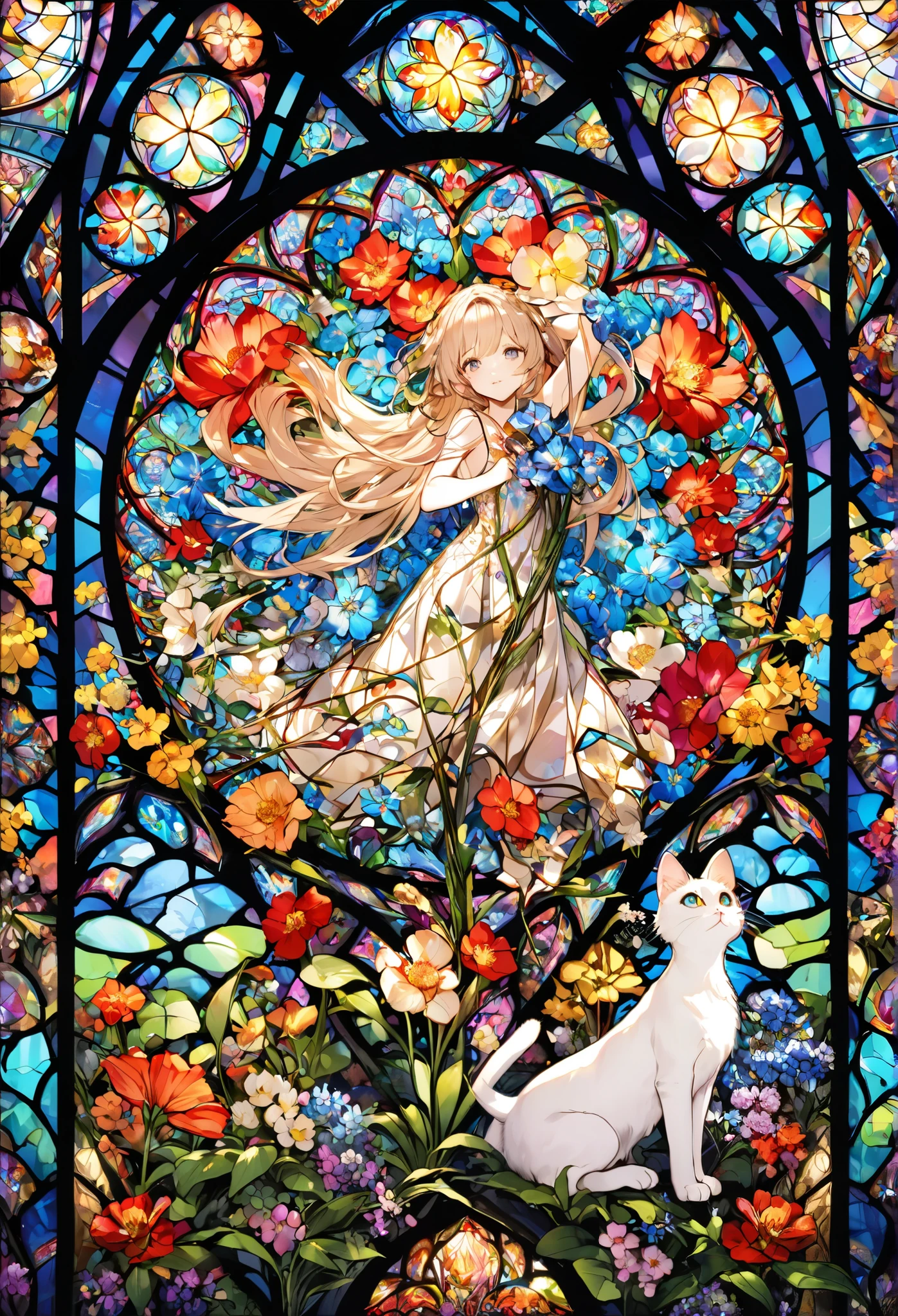  Stained Glass　Kitten 　Flowers　 Fantastic