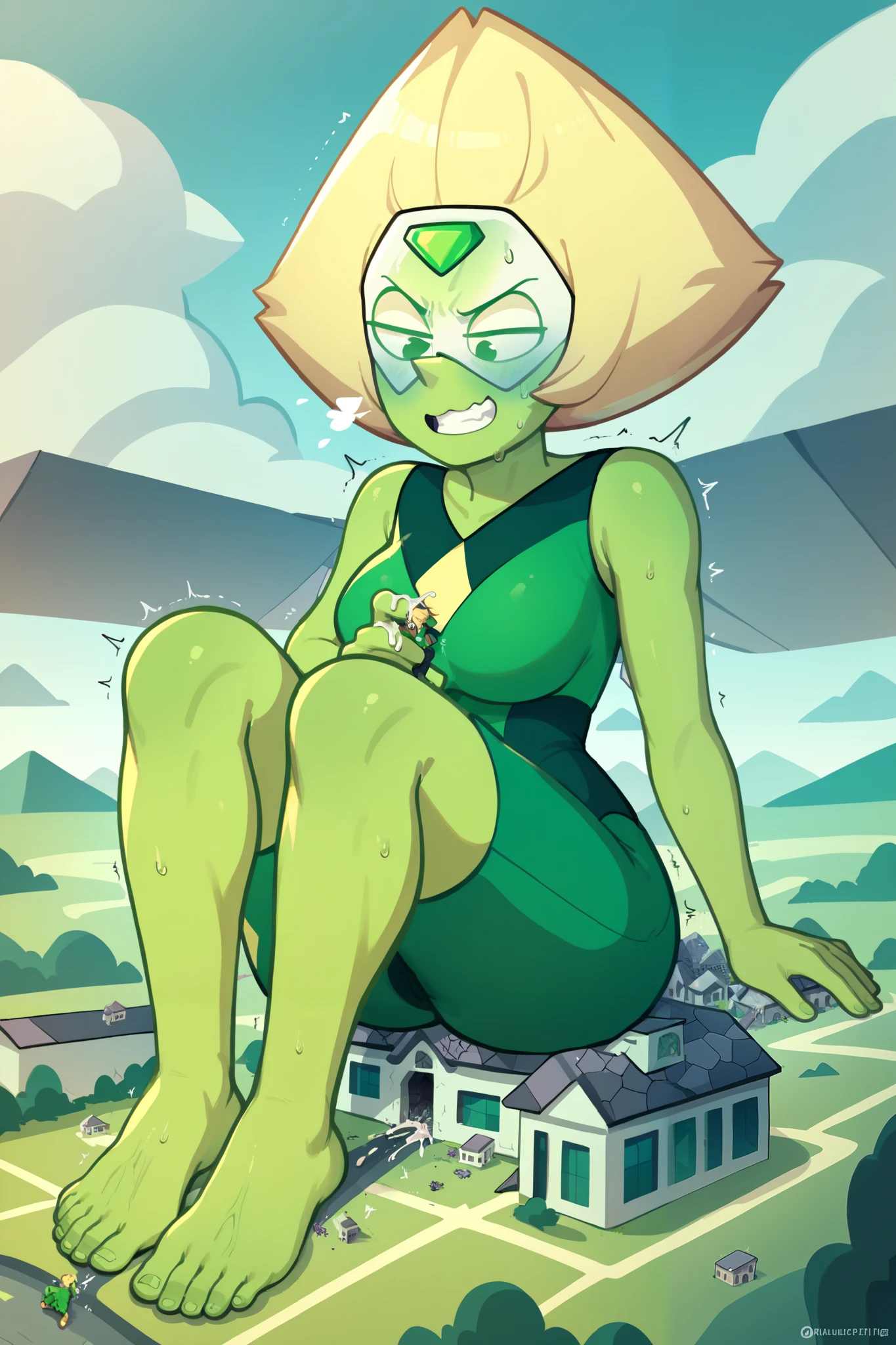 Peridot, Yellow hair, Bondage, tentacle, coochie, and through her skin tight outfit butt, trapped, rape, tongue drop, tongue fix