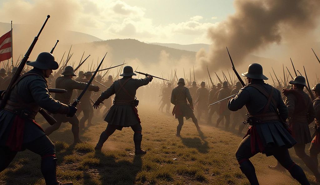 On a vast plain, a Spartan warrior fought against thousands of warriors in a brutal and intense battle. The war was cruel and fierce, with corpses strewn everywhere, blood flowing like rivers, and blood splattering in every direction.
The clash of swords and shields echoed throughout the battlefield, fire and smoke rising to the sky, and the ground trembling with the force of the battle. The air was thick with dust and the ground was littered with broken weapons and shattered armor.
Banners fluttered in the wind, tattered and torn, as soldiers on both sides fought fiercely against their enemies. With swords clashing and gunpowder exploding, horses galloping over the battlefield, and soldiers crying out in agony, the scene was one of chaos and destruction.
The battlefield was pitted and littered with severed limbs and corpses, with countless soldiers falling on both sides of the conflict. Both armies were locked in a brutal struggle, exhausting their strength and resources.

hdr, (photorealism, masterpiece quality, best quality),
