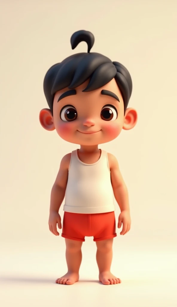 Latino Boy with a round big butt in a white tank top and blue shorts hyper realistic