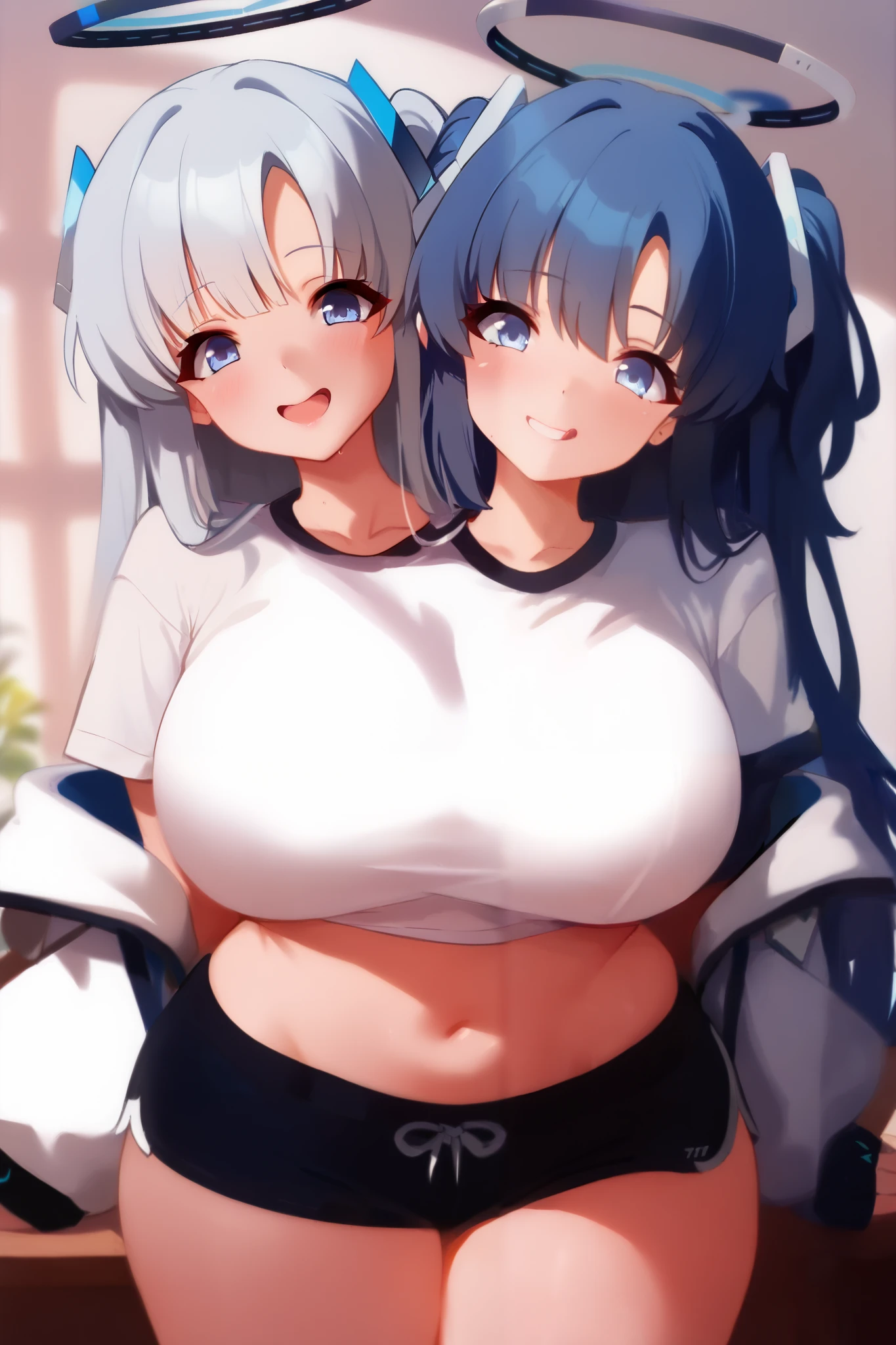 nsfw,4girls,shirt lift,lineup,Multiple Girls,straight-on,tow side up,masterpiece, best quality, very aesthetic, absurdres,black,red,White,Silver,masterpiece, best quality, very aesthetic, Absurdres Student,big breast,medium breasts,huge breasts,bra