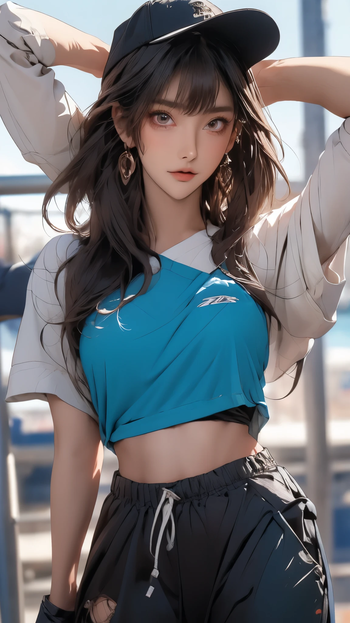 a woman with a full stomach、poneyTail、Tears