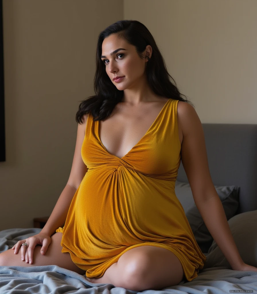 Women giving birth in yellow dress.