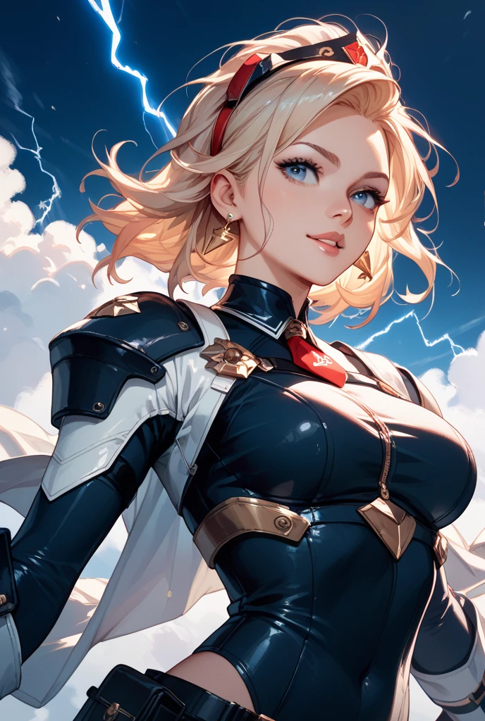 European Woman europe superhero suit europe clothing  blue and stars clothes Flag of  europe long bob white hair brown skin red eyes