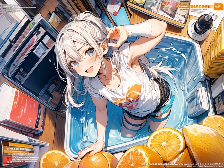 1 Girl, Silver Hair, Long Hair, blue eyes, Medium Chest, Black clothes, Shoulder strap, drink, Lying on the table, sexual intercourse, Wet, Obscene language