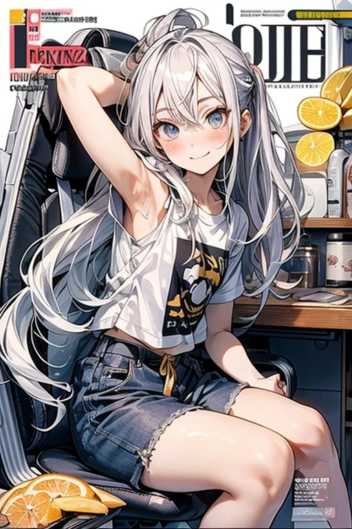 Golden Eyes Gray Hair mechanic White workwear Gothic Belt on torso small breasts Young Girl oil stains strict toolbox Girl showing off penis