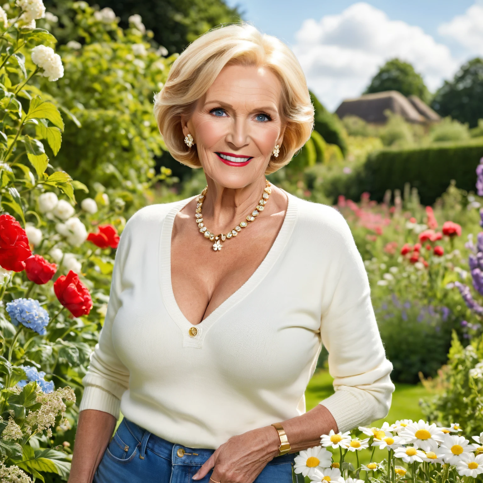 Ellen Burstyn, her name is Lieke, high quality, 1 old woman, ((50-year-old plump dutch woman)), ((55 years old)), (((wrinkled body))), ((((old body)))), ((milf)), ((short hair)), (((no make up))), (pale skin),(((large breasts))), ((wide hips)), ((thick legs)), POSE: SITTING, ((she is wearing MODEST stylish Generation X wear COLORFUL)), cheerful, happy, BACKGROUND: outdoor: Frederiksborg Castle, Hillerød: A majestic Renaissance castle surrounded by a serene lake and lush gardens. Perhaps include swans gliding on the water or people in period costumes.