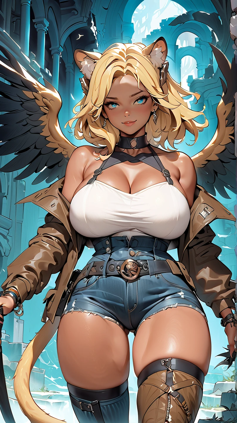 detailed portrait of a beautiful woman, 1girl, (AngelMS:1.4), midriff, looking at viewer, (cleavage), cropped jacket, best quality, 4k, 8k, highres, masterpiece:1.2, ultra-detailed, URBAN SAMURAI,holding a dagger each hand, fullbody shot
