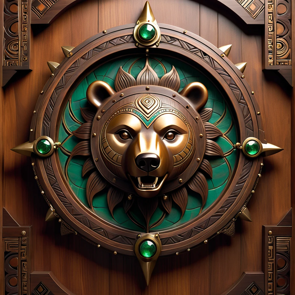 "Design a stylized bear trap inspired by African tribal aesthetics and vintage design elements.
Border and Material Design :
The outer frame of the trap is crafted to resemble aged, hand-carved wood, with intricate tribal patterns etched into the surface.
The metallic components are forged from bronze or brass, adorned with symmetrical geometric motifs and wave-like engravings symbolizing the flow of life.
Animal Catcher Body Design:
The jaws of the trap are designed as interlocking crescent blades, mimicking the shape of tribal spears or ceremonial tools.
Each tooth of the trap is engraved with sharp, precise tribal symbols, representing protection and resilience.
The central pressure plate features an engraved tribal sun motif, symbolizing power and balance, glowing faintly in a warm amber hue.
Feature Details :
The hinges and locking mechanisms are designed with spiral tribal patterns, ensuring smooth operation while maintaining an artistic aesthetic.
Decorative yet functional rivets shaped like small beads or coins are distributed along the frame, enhancing both durability and visual appeal.
Light and Effect :
Soft ambient lighting highlights the wood grain and metal textures.
Polished highlights on the bronze accents create a sense of luxury and craftsmanship, while subtle shadows add depth and realism.
Color Scheme :
Primary tones: deep mahogany brown for the wooden elements, paired with warm bronze and gold for the metallic parts.
Accent tones: glowing amber and emerald green to enhance the mystical and functional aspects of the trap.
overall atmosphere :
The bear trap embodies the balance of beauty and functionality, blending tribal artistry with ancient engineering. It conveys strength, tradition, and a connection to the natural world, making it both a tool and a work of art."