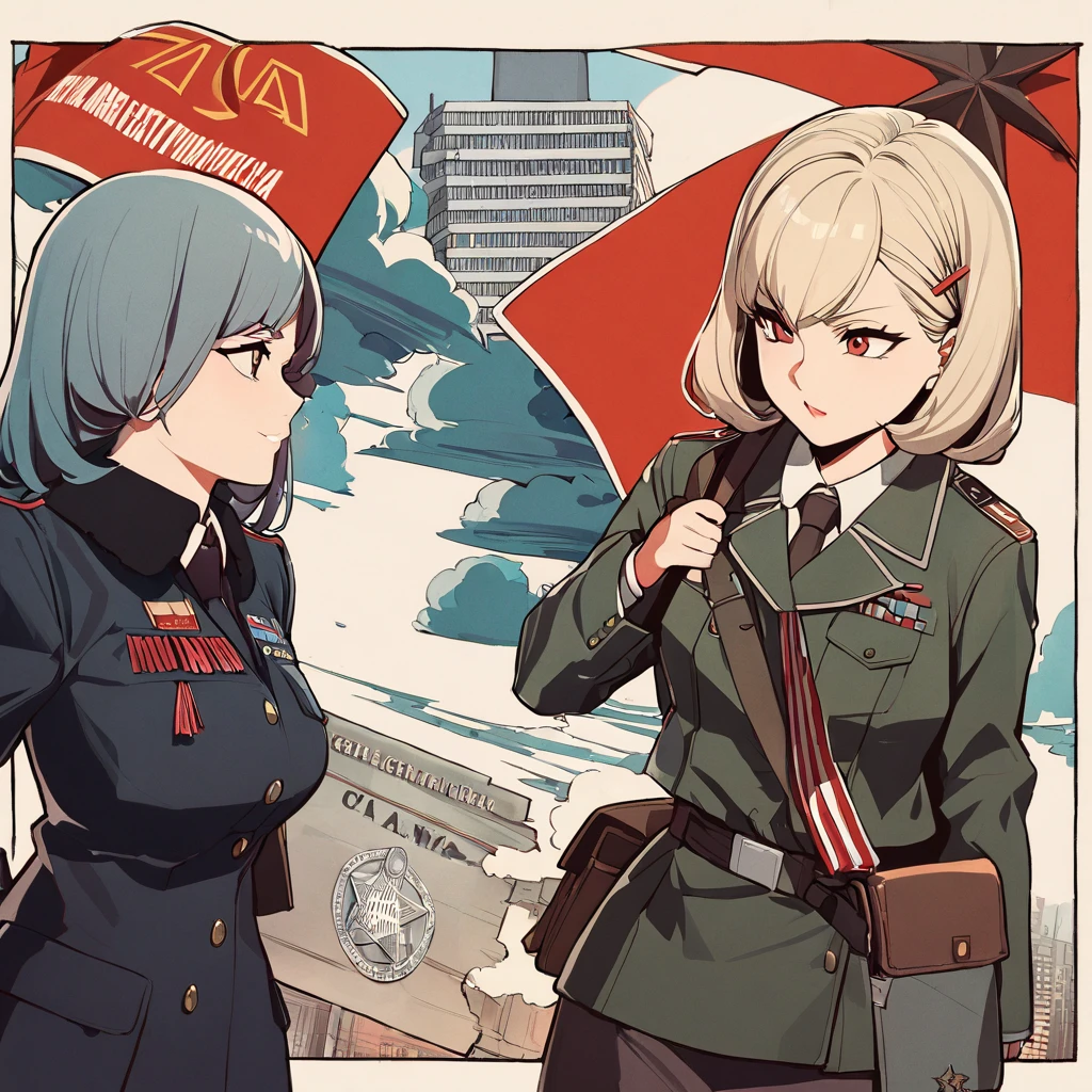 Anime dictator girls in the russian city in snow with the communist flag in background 2D animation
No errors