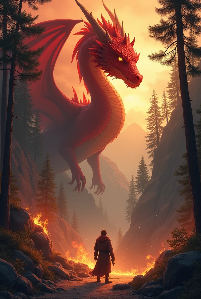 Dragon、huge、Spit flame、Living in a volcano、Emerging from the river mouth、Spread your wings