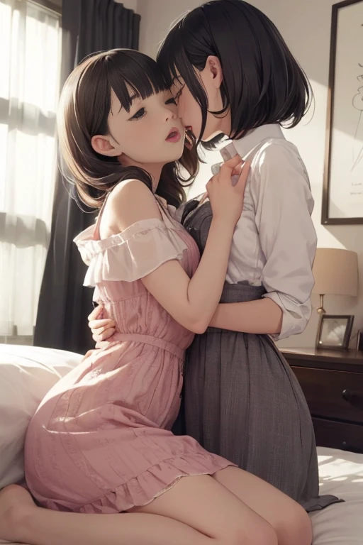(((Two girls are kissing))),High resolution、high resolution、In 8K、real live action、student photographygraphy、highest quality、masterpiece、超High resolution、student photography、beautiful、beautiful、muste piece、((Obscene content))、For adults、charm of 、disorganized、((((Japanese elementary school students))))、japanese girl、((8-year-old))、((round face))、((cute baby face))、white skin、young physique、short neck、small breasts、knees、short eyelashes、 thin thighs、full body、Very nice、、(((flat chest))、 ((Ubic area))、(My pussy is)、Are sleeping、((anatomically correct))、（photorealistic：1.37）、photon mapping、Reality、radio city、Physically based rendering、depth of field rally background、photograph、(((Japanese junior idol)))、sparkling eyes、glossy lips、too bright natural light、the shining sun、too bright sunlight、(((((8-year-old)))))、(((private parts)))、With super high resolution,cute smile, cinematic lighting,quiet atmosphere、beautiful fine details,highly detailed eyes and face、ultra wide angle shooting、(((Children&#39;s wear)))、Your crotch is open、show offっこ、show off、((private party pussy is)、(((private party pussy is)、(short cut hair)、(((Two girls are kissing)))