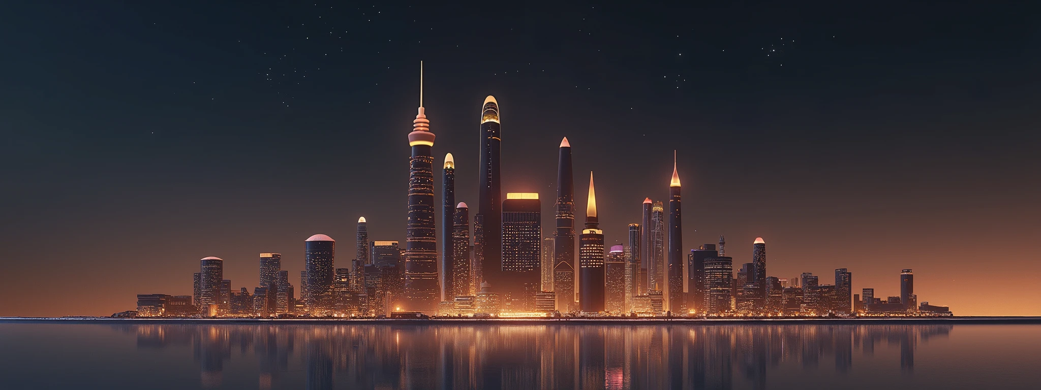 C4D,Simplicity,Night view of the black gold city,Skyline