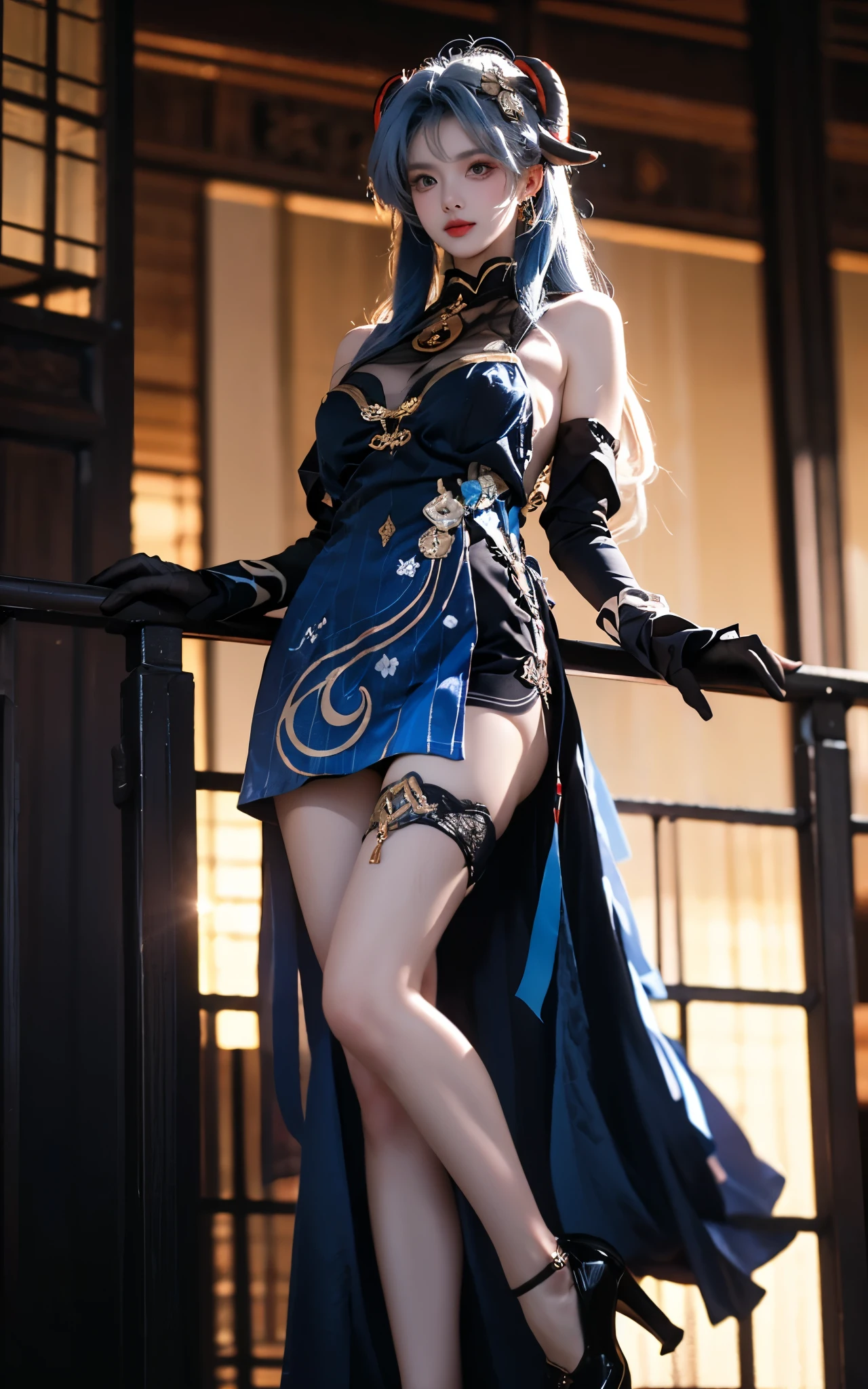 best quality,masterpiece,Ultra-high resolution,(photoactual:4:0)dark,In a cave,A Noble and Cold Eastern Woman,long hair shawl,Big breasts,thin waist,,Wearing a Black, Elegant and Alluring Jumpsuit,Hands and Feet Bound by Chains,Rune Array on the Chains,Sparkling,Movie Special Effects