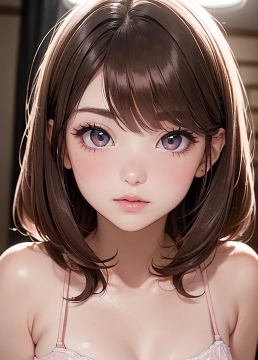 ((masterpiece)), ((highest quality)), (Super detailed), ((cute)), cute, (Lovely), ((sexy)), (device), ((very detailed)), 4k, (8K), highest quality, (beautiful), 1 girl,Elgida Lina, brown side hair、Semi-short back hair、purple eyes(heart shaped eyes) 、bird hat、sexy、bedroom background、full nude、Gcup breast、blush、A face in heat、I can see the whole body、courtship actions