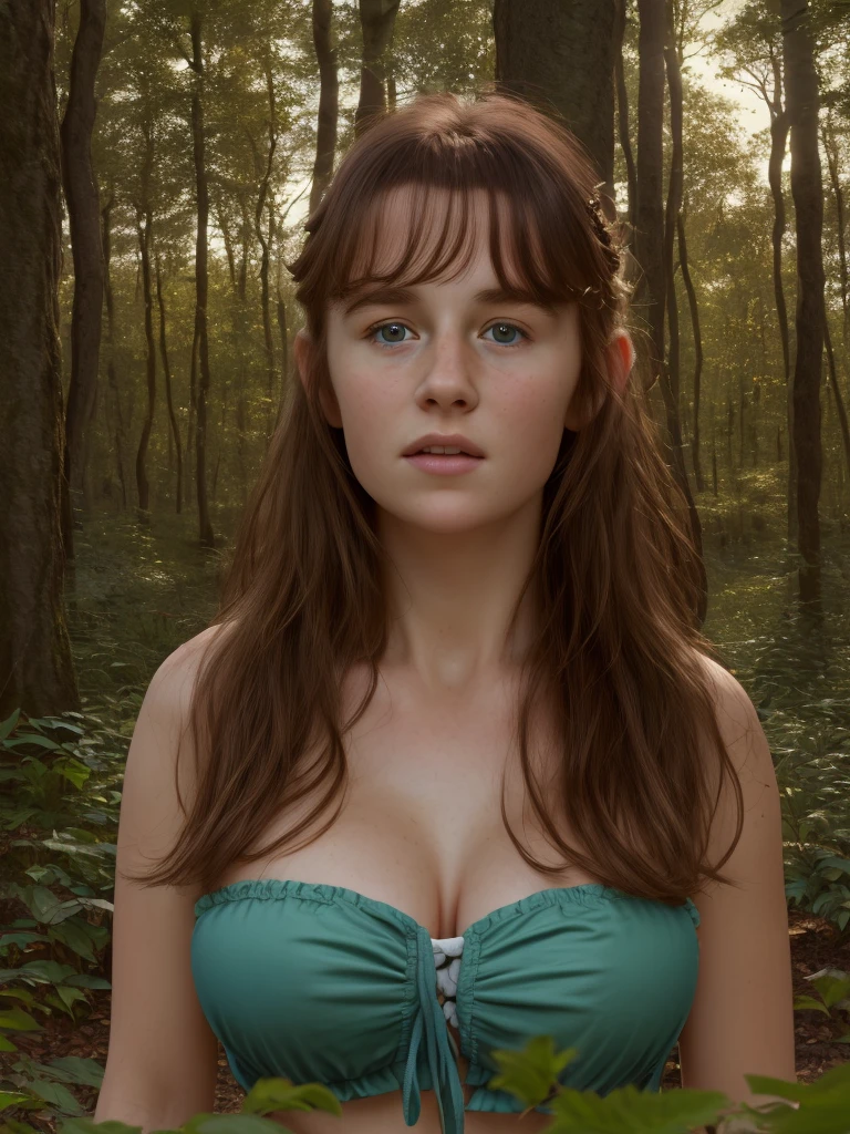 8k beautiful Irish ((13 year old)) girl with brown hair, freckles, ((pale skin)), intricate, elegant, highly detailed, majestic, digital photography, athletic, bridal veil, ((naked)), small breasts, (masterpiece, sidelighting, finely detailed beautiful eyes: 1.2), hdr, in the woods
