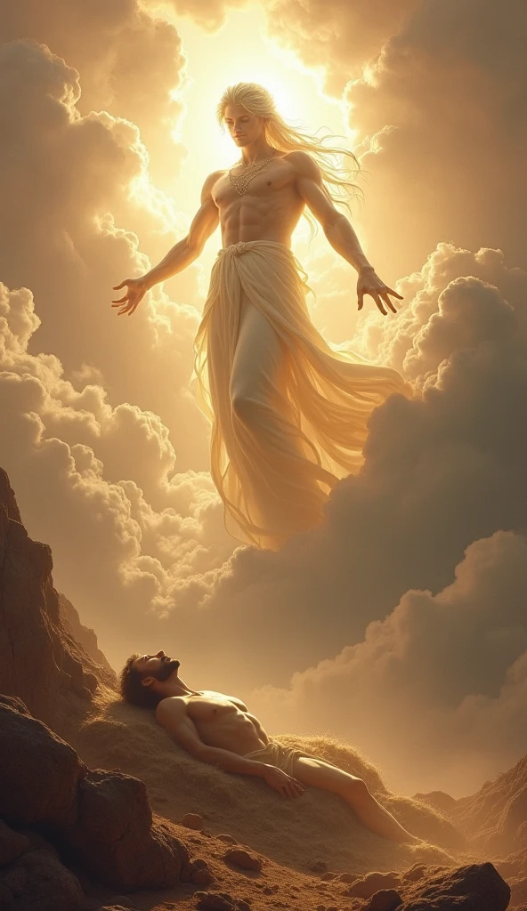 (photorealism:1.2), handsome and hunk Jesus Christ, kneel and kissing the foot of virgin Mary floating from the heaven that sorrounded of many clouds, wearing and cover his body of the elegant green gown of the king sorrounded of many diamonds with light in his head and heart spreading all over, the eyes is close while praying, complete five finger, real feet, real beautiful hair, real image, heaven outdoors, bright lighting, clouds in background, beautiful light, real heaven and clouds, relaxed pose, realistic, intricate details, bright colors,