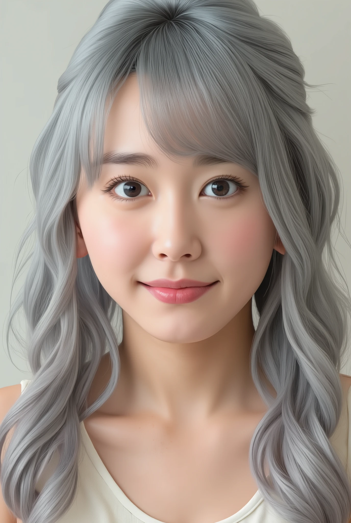 ((  oil painting style  ))、Raphael Style Paintings ,  absolute resolution, 32K,Masterpiece, best quality , Super High Definition, 's beautiful face and eyes with attention to detail,  Beautiful Japanese Girls  ,  Silver Hair, smile, twin tail, Small breasts,  focus on the face, watching viewers , front view, perfect hand, Perfect Anatomy,