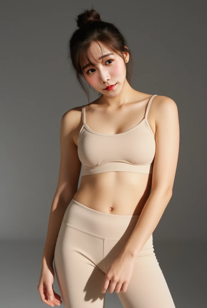 (at bedroom, 1 girl, small breasts, medium long hair, sports bra and panties, camel toe, spread legs:1.5), fair-skinned, glossy lips, skinny, body type, delicate and sexy clavicle, highest quality, RAW photo, realistic, face, incredibly ridiculous beautiful girl, cute, Depth of bounds written, High resolution, ultra detail, detailed, Very detailed, extremely detailed eye and face, sharp pupils, sharp focus, cinematic lighting