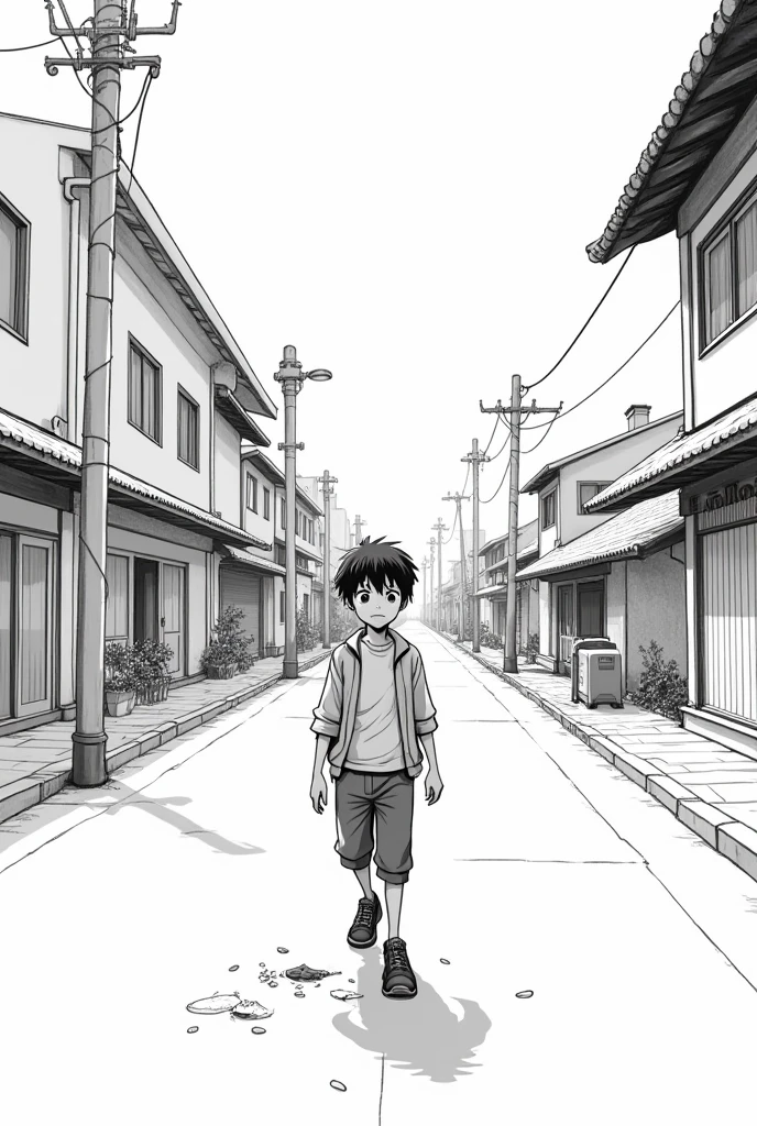 Boy noticed something while walking down the street Manga Black and White