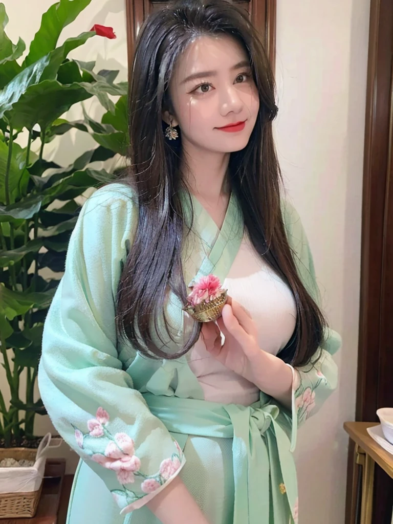  1girl , realistic hentai，（ masterpiece，Top quantity， BEST QUALITY），（ 1girl , solo,  facial close-up ，Upper body：1.3）， （ gentle gaze ），（Green embroidered Hanfu，Tulle streamers），（Hairpin，, dark and long hair），（Green Hanfu），Light pink lips，（young），earring，( clear facial features ， Detailed Skin Care ， pretty face ，Facial highlights，Above the waist：1.3）， Standing on both feet ，Slim figure， 8K Ultra HD ，SLR， softlighting ， HD quality， high resolution ，（Very fine CG Unity 8K wallpaper）