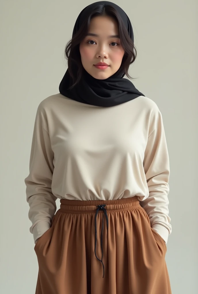 ulzang-6500-v1.1,(RAW photo:1.2), (Photorealistic:1.4), Beautiful Meticulous Girl, very detailed eyes and faces, Beautiful detailed eyes, absurderes, unbelievable Ridiculous, medium breasts, ultra - detailed, A high resolution, The is very detailed,best qualtiy,tmasterpiece,((T-shirt )),illustratio,The is very detailed,CG,unified,8k 壁纸,Amazing Cleavage,finely detailled,tmasterpiece,best qualtiy,VerydetailedCG,8k wallpaper,light in face,cinmatic lighting, 1girll, 16 yaers old,wearing satin hijab,lateral division,(mideum breasts),((pantyless)),((dynamicposes)),(sexyposture),(full bodyesbian),((Pantyhose)),((Black hip skirt)),exterior