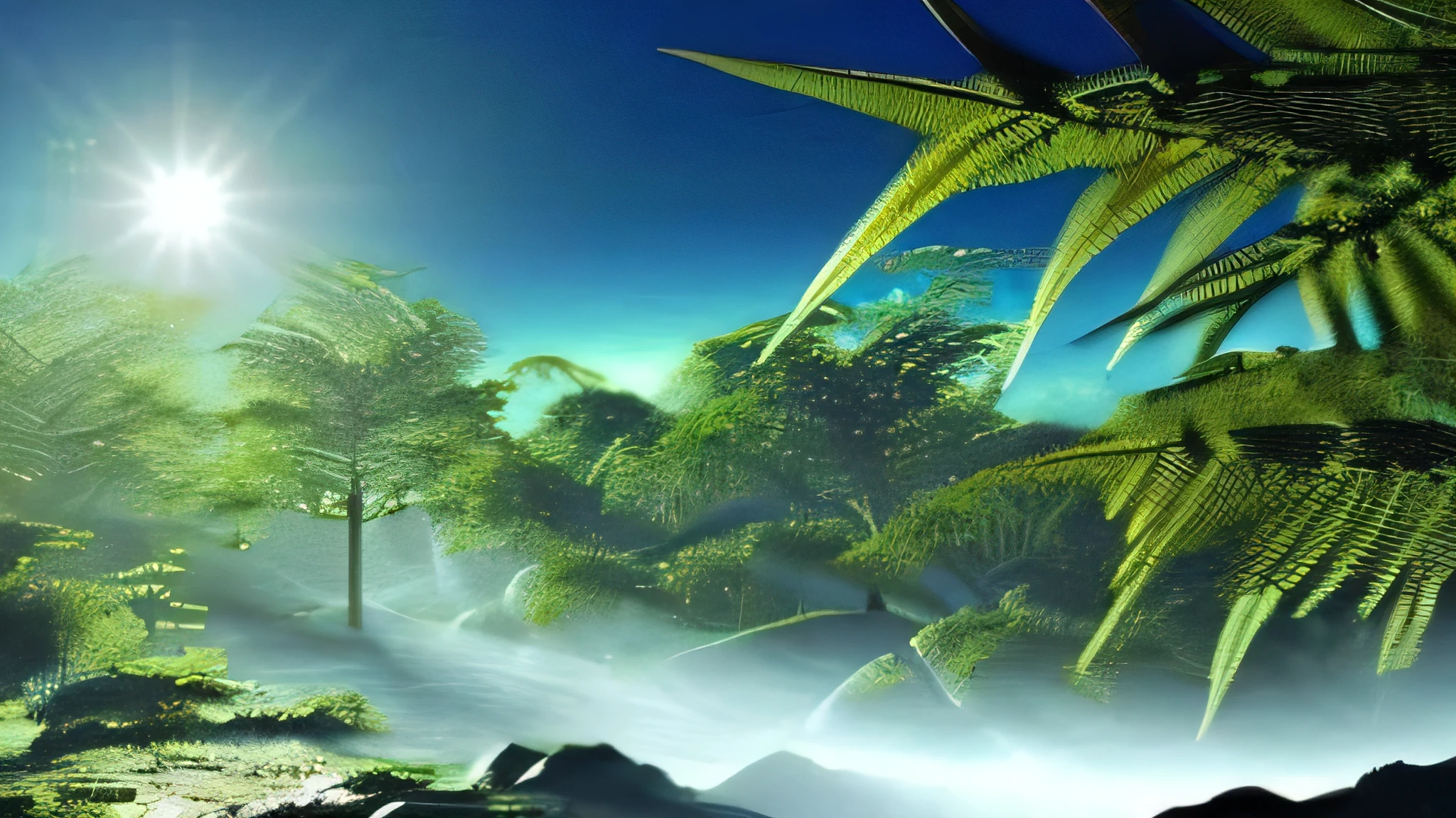 paleozoic aestethics, paleoart, realistic, ancient fern jungle, carboniferrous alien jungle, Lepidodendron, hyperrealistic, lepidodendrone, carboniferrous tree
