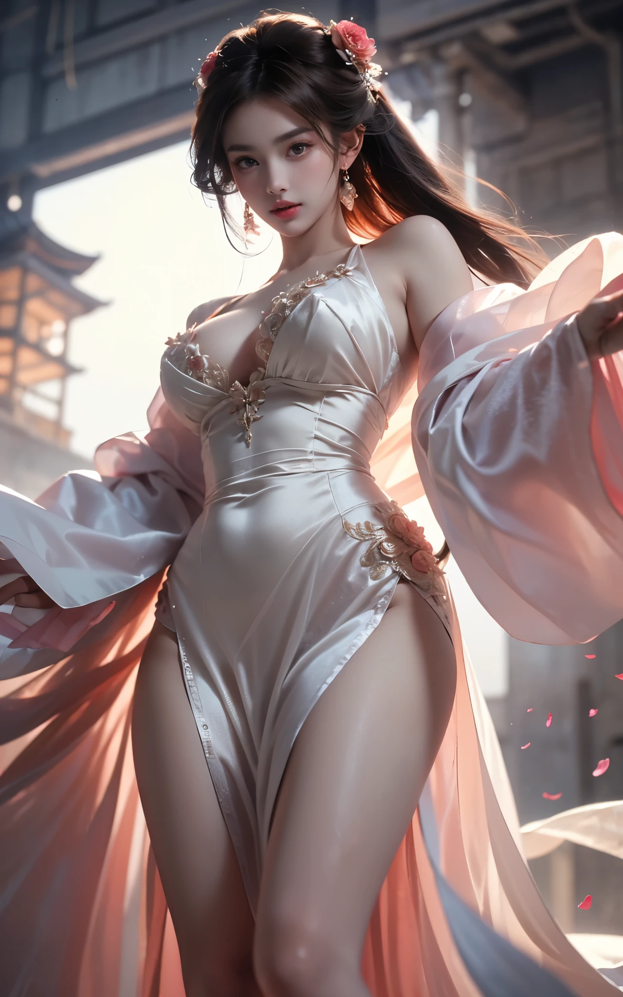 wrenchrosettebloom
,,(Above the calves view:1.4), ((Portrait-oriented, focusing on the subject's body above the calves)), (from below:1.2), (I-type Valley), (Large breasts), (Very short hemline, revealing smooth thighs), Realistic beautiful woman, sexy long-legged model, standing gracefully with elegance. while one hand elegantly lifts the hem of her skirt up to her thigh.    soft natural makeup, and her hair flows beautifully in the gentle breeze.   Photorealistic lighting and shadows, high detail, 4K resolu