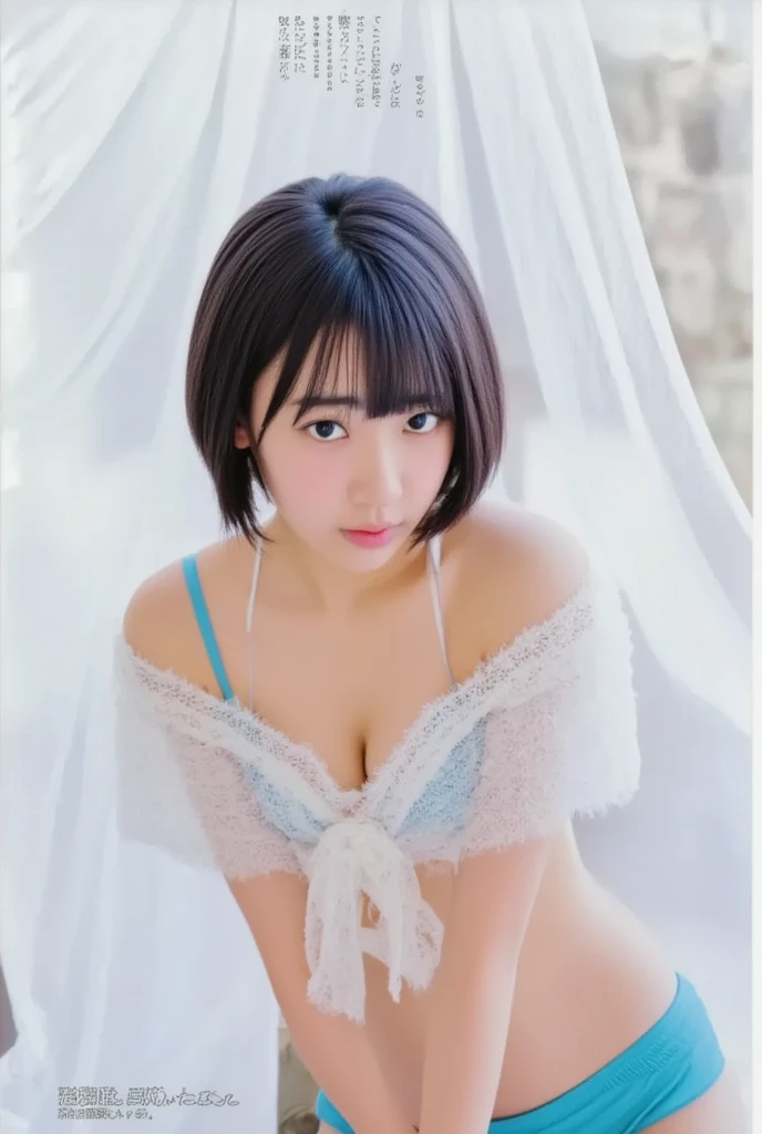 table top, highest quality, (younger sister)、( japanese girl:1.5)、（Crawl on all fours and stick your butt out :1.9 ）、(erotic expression:1.3) 、(No chest 1.5）、Completely naked、showing off breasts、showing off pussy、brown eyes、(small chest:1.5)、(Smooth Short Bob Cut:1.7)、(thin legs)、cute pose、detailed eye、very white skin、letting down one&#39;s bangs、detailed body、detailed hands、no makeup、erotic、