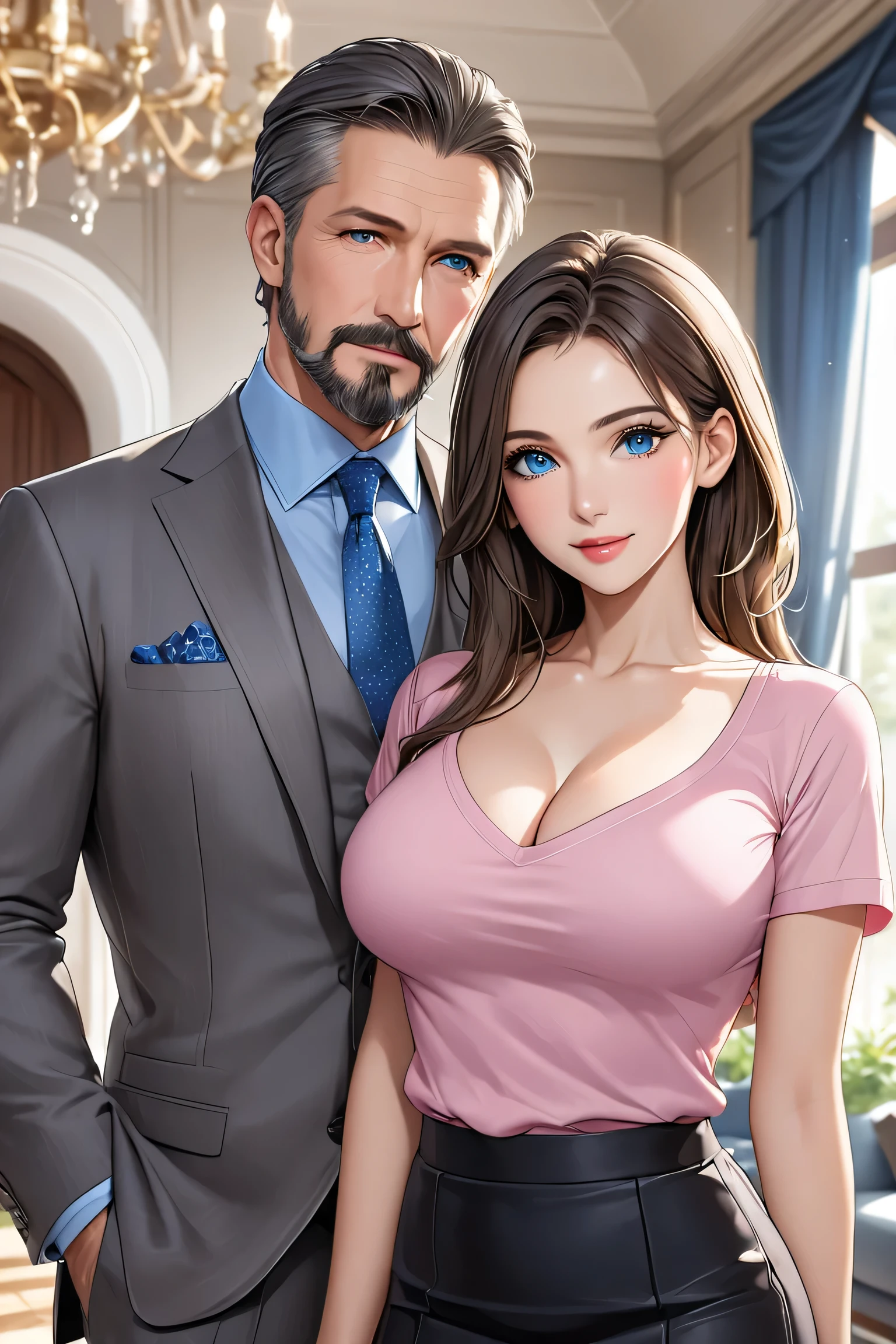 There is a man and woman posing for a picture in a room - SeaArt AI