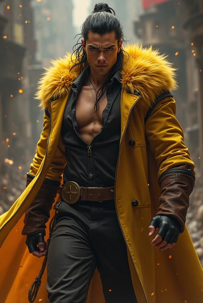 melting still frame, cinematic photography in the style of christopher nolan, medium shot photo of a persian 27 years muscular man wearing black and yellow jacket, with a transparent hat made of gelatin, the has material is jelly، curoius eyes, detailed skin, hair details, long curly hair, realisic, photo realistic, day, winter, snowy, in a persian street, cinematic lighting, sun back light, depht of field, f1/4, 35mm lens, melting skin