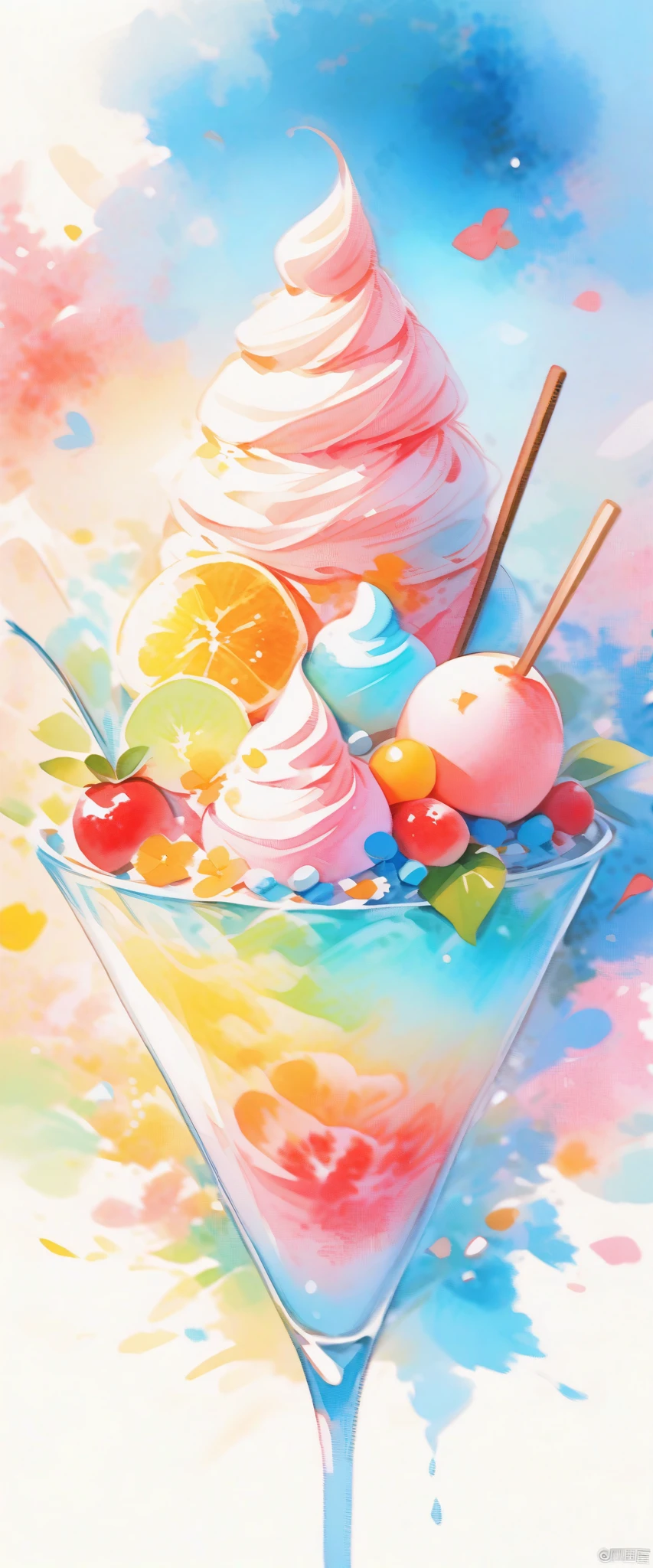 (best quality, high resolution, Watercolor pattern fruit ice cream