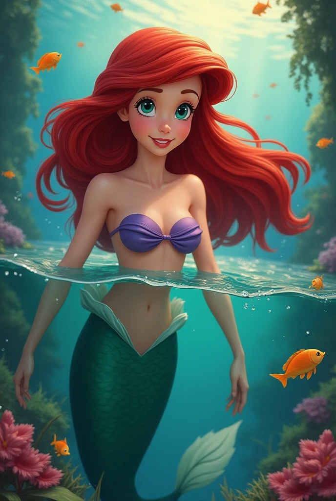 Aquarium Background、A woman is surprised at a digital sign、Friends Next to Me、A digital billboard shows me as a mermaid、Pixar、