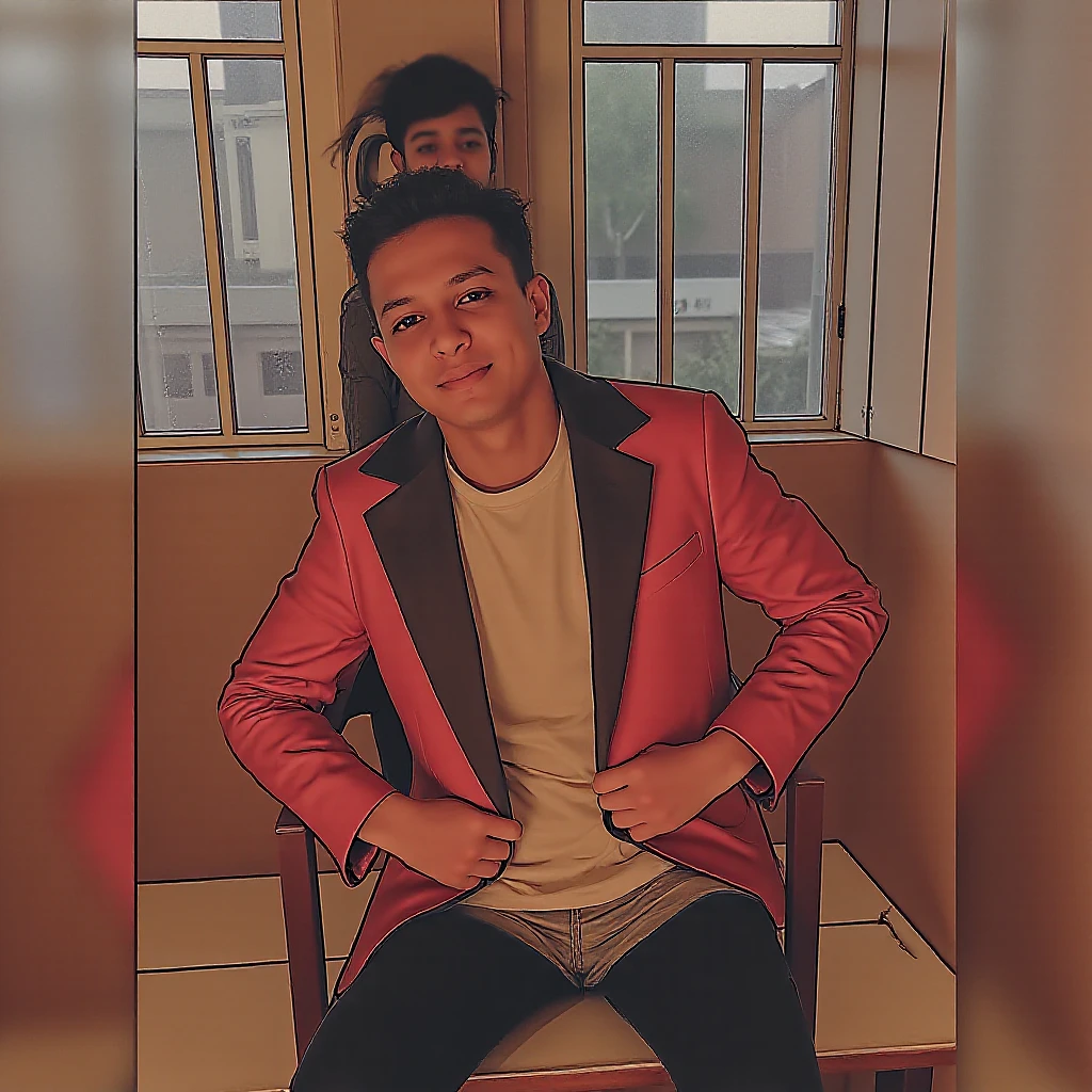 Keep this mm photo without changing anyone just changing the color of the jacket to red