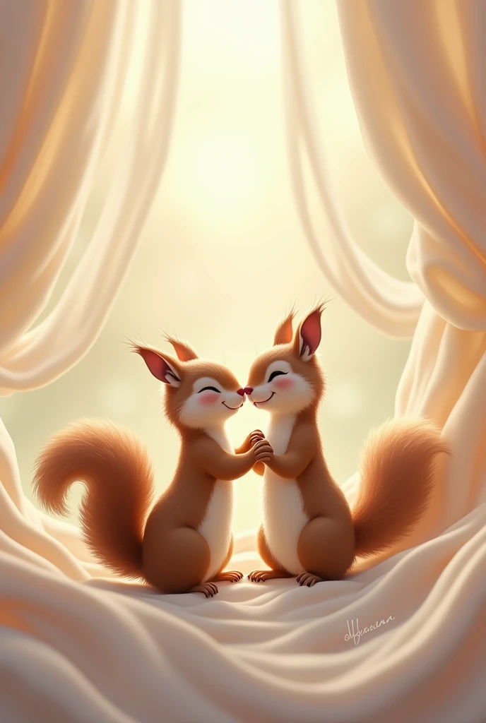 Tails the fox and cream the rabbit staring at eachother while blushing, sunset scene, cream has long wavy hair and curtain bangs,